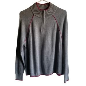 Eddie Bauer Gray Quarter Zip pullover Knit Sweater Size PXL